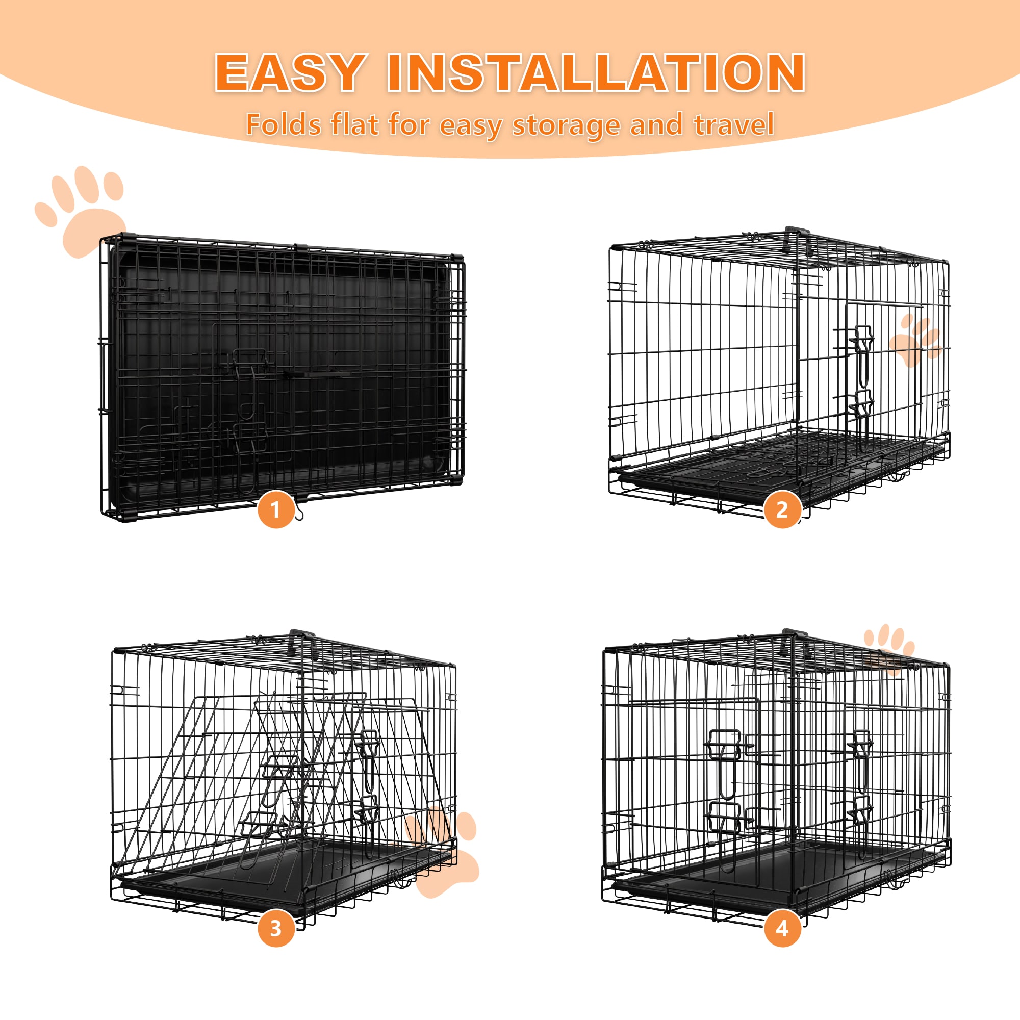 Dog Crate, 36 Inch Medium Dog Cage With Divider And Plastic Leak-Proof Pan Tray, Double Door Folding Metal Wire Cage For Indoor, Outdoor, And Travel, Made In Vietnam_voghion.com